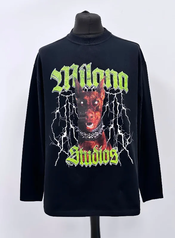 Super Discount Black Heavyweight Graphic Long Sleeve T-shirt.