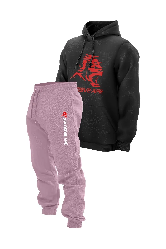 Unbeatable Prices XAPE Glitch Acid Wash Hoodie & Originals Joggers Combo - Black/Pink