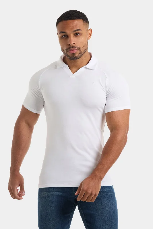 Can't Be Beat Jersey Buttonless Polo Shirt in White