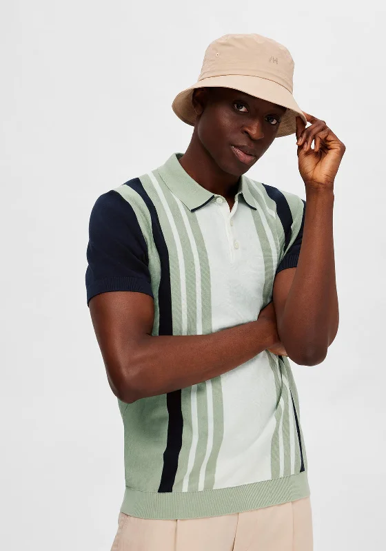 Price Break Selected Homme Mattis Knit Stripe Polo Shirt, Desert Sage