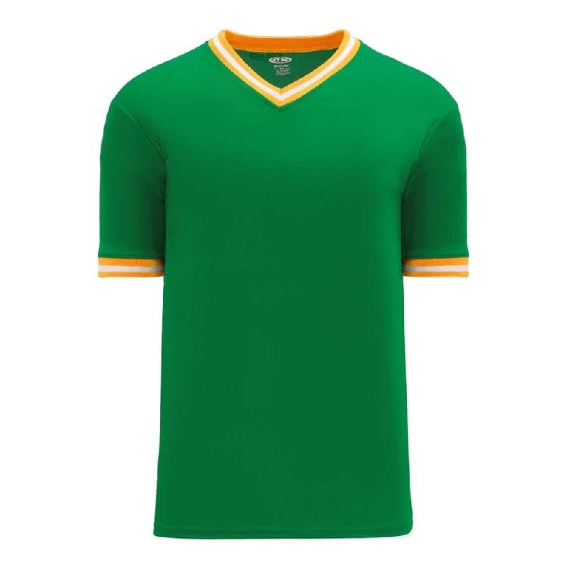 Weekend Discounts to Celebrate Retro V-Neck Dry Flex Pullover Kelly Green-Gold Jersey