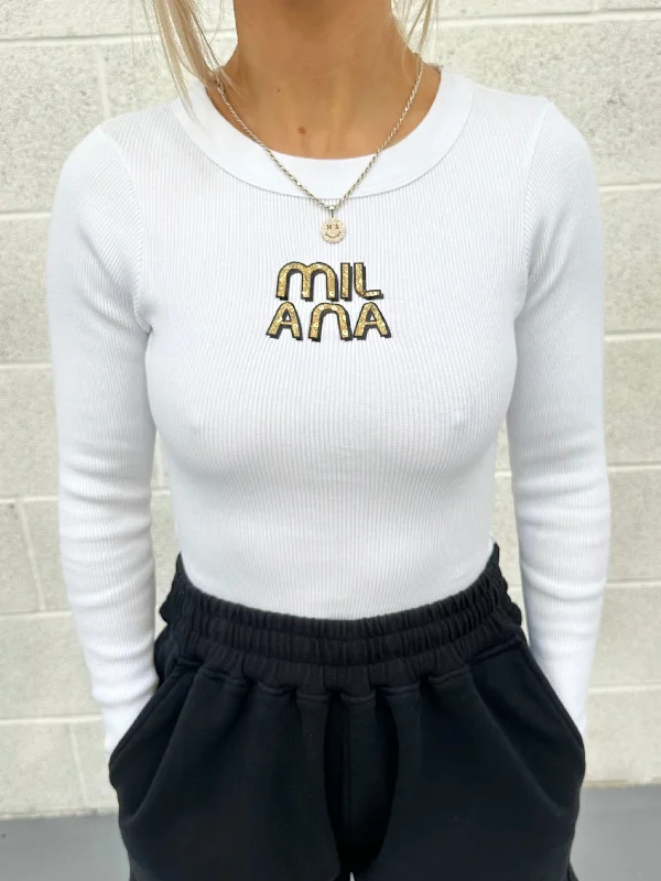 Big Savings White Embellished Ribbed Long Sleeve.