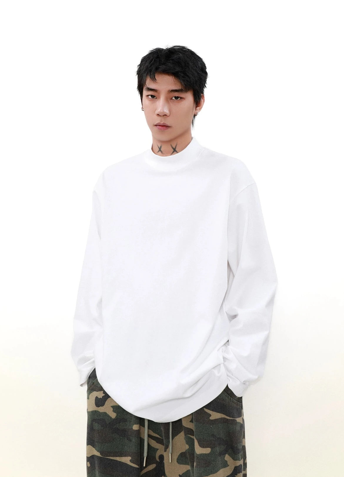 Online Specials Drop Shoulder Mock Neck Long Sleeve T-Shirt