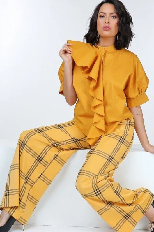 Weekend Shopping Bliss High Waist Plaid Print Wide Leg Pants
