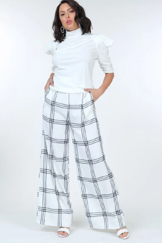 Weekend Deals That Dazzle High Waist Plaid Print Wide Leg Pants