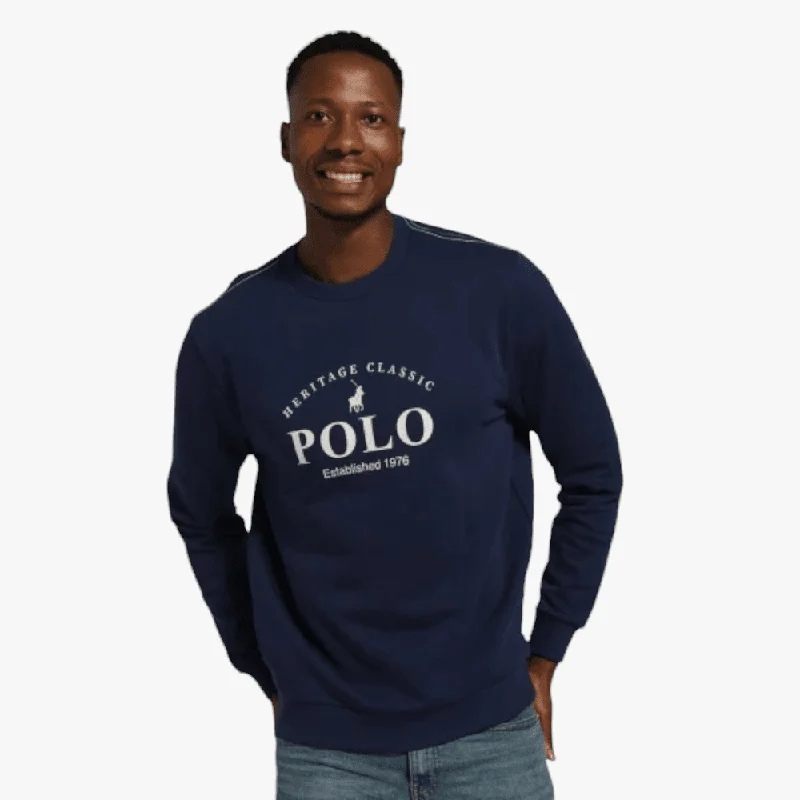 Exclusive Deal Polo Mens Long Sleeve Heritage Printed Sweater Navy