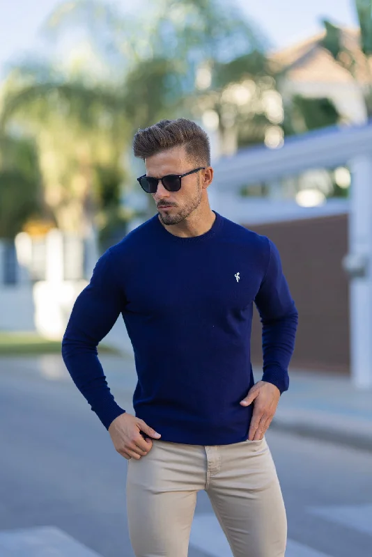 Limited Offer Father Sons Classic Navy Crew Neck Knitted Jumper with Yellow Embroidery - FSN089 Limited Offer Father Sons Classic Navy Crew Neck Knitted Jumper with Yellow Embroidery - FSN089