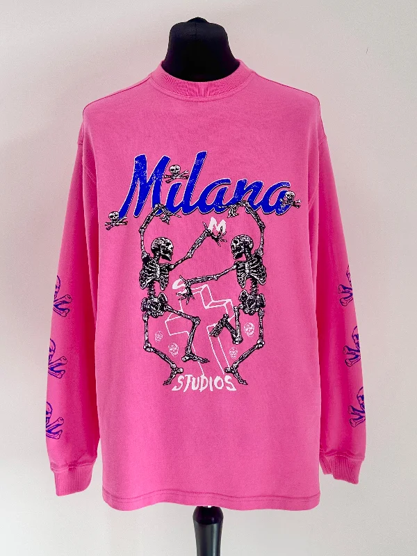Steal Deal Hot Pink Skeleton Heavyweight Long-sleeve T-shirt.