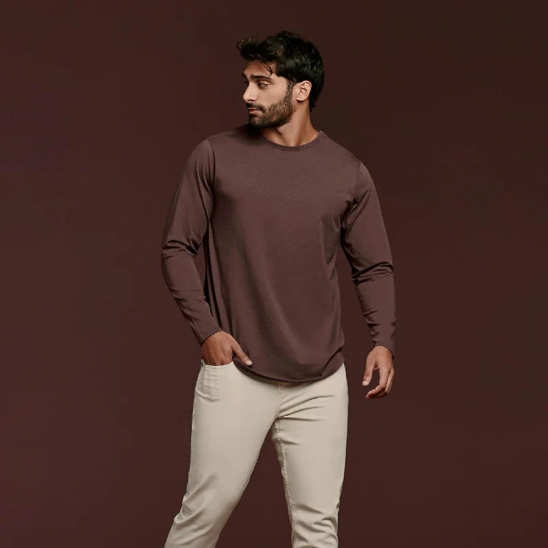 Weekend Bargains to Relish Long Sleeve Curved Hem T-Shirt | Coffee