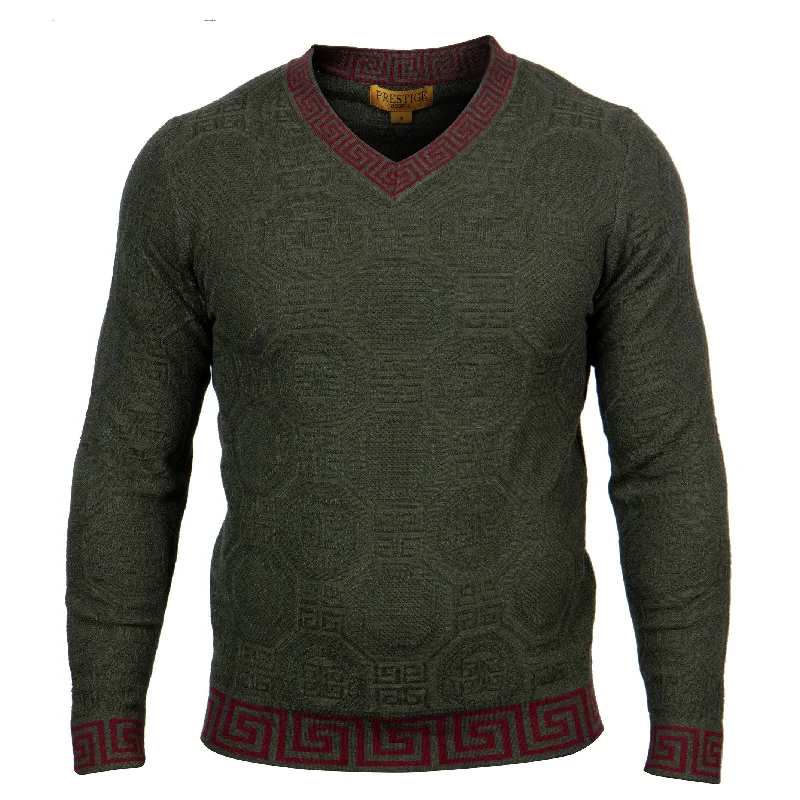 Super Deal L/S V-Neck Sweater Greek Texture | (Hunter Green)