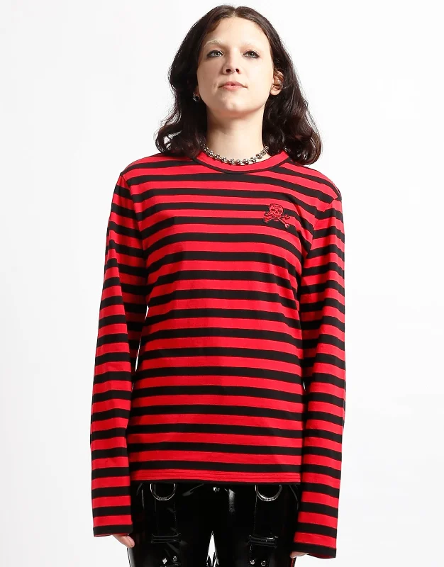 Fantastic Offers SKULL STRIPE KNIT TOP BLACK/RED
