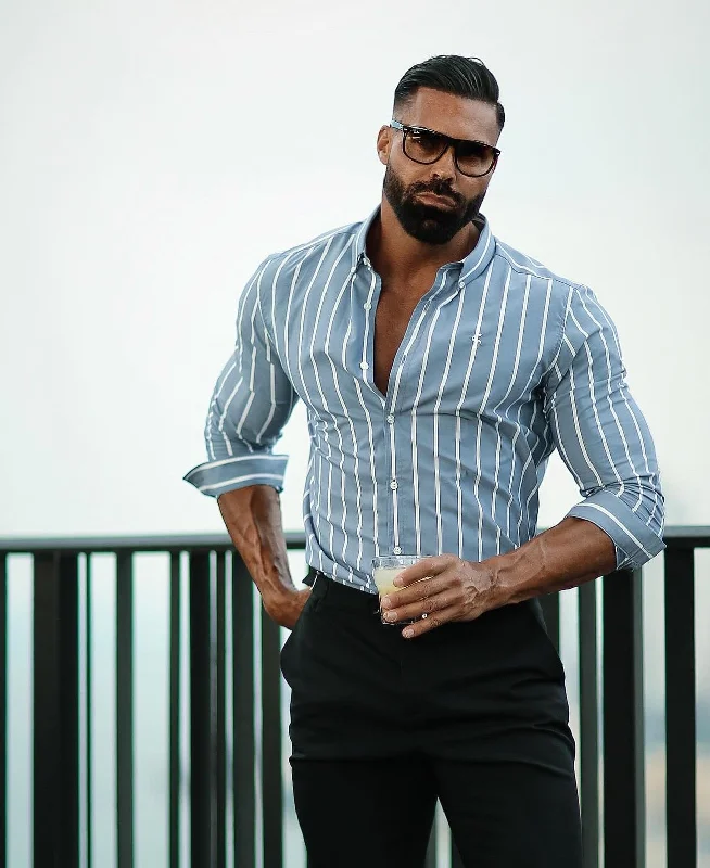 Deal Alert Father Sons Classic Mid Blue and White Large Woven Stripe Long Sleeve - FS979 Deal Alert Father Sons Classic Mid Blue and White Large Woven Stripe Long Sleeve - FS979