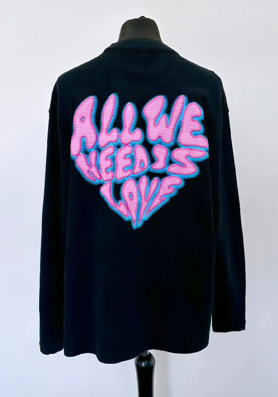 Discount Mania Black Waffle Heavyweight Balloon Long Sleeve T-shirt.