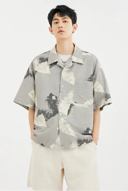 Weekend Offers That Delight Abstract Print Short Sleeve Button Shirt