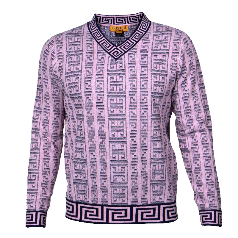 Value Deals V-Neck Greek Print Sweater | (Pink)