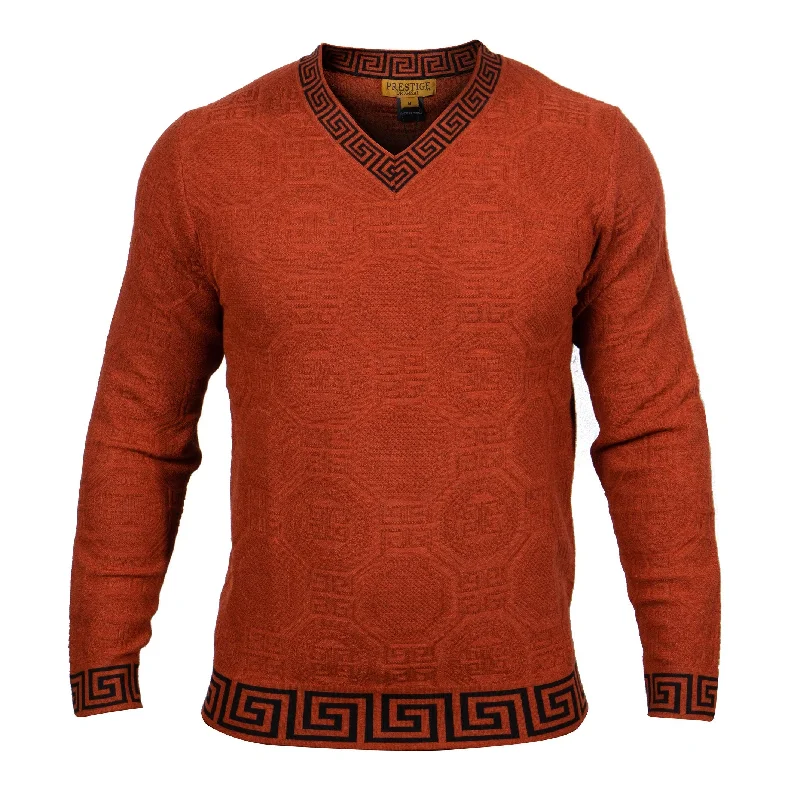 Unbeatable Prices L/S V-Neck Sweater Greek Texture | (Brick)