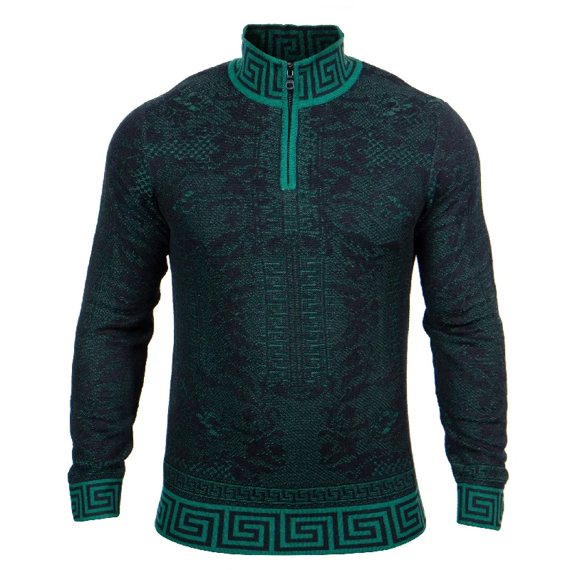 Clearance Items 1/4 Zip Greek Print Mockneck | (Black)