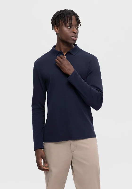 Instant Savings Selected Homme Long Sleeve Polo Shirt, Sky Captain