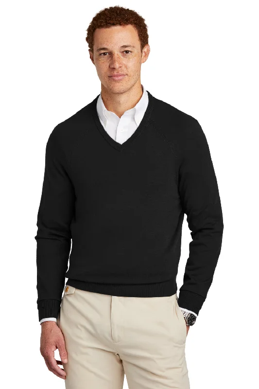 Overstock Brooks Brothers Mens Long Sleeve V-Neck Sweater - Deep Black