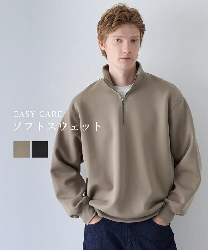 Celebrate the Weekend with Discounts セール★2490円→1990円 ソフトスウェットハーフZIPトップス メンズ メール便不可