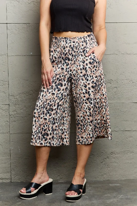 Weekend Savings Extravaganza Ninexis Leopard High Waist Flowy Wide Leg Pants with Pockets