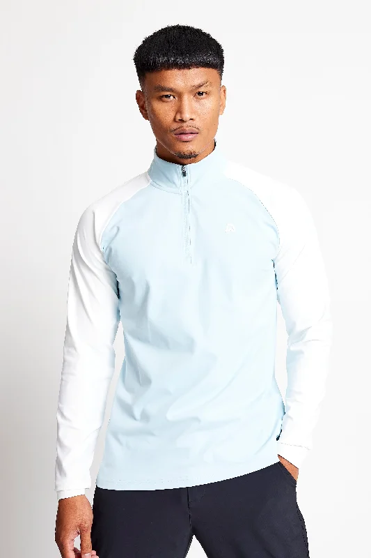 Instant Deal Slim Fit Contrast 1/4 Zip Top  - Baby Blue / Chalk White