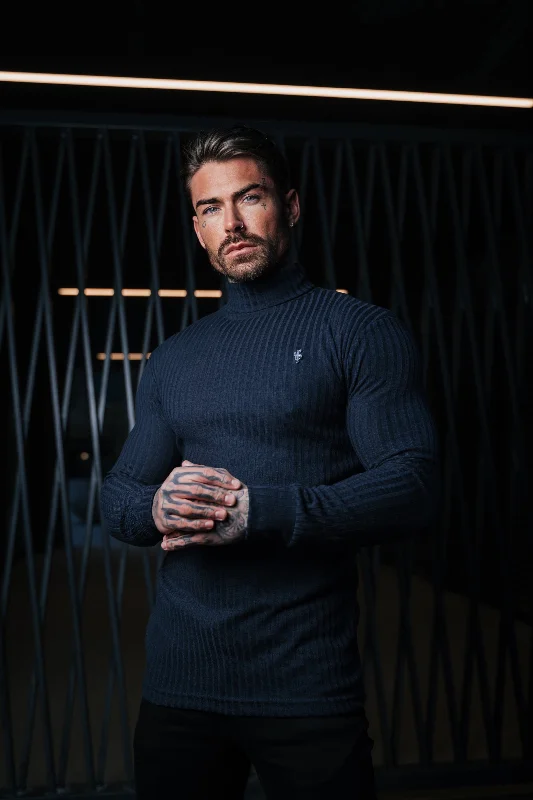 Early Bird Father Sons Classic Navy / Silver Ribbed Knit Roll-neck Jumper - FSH958