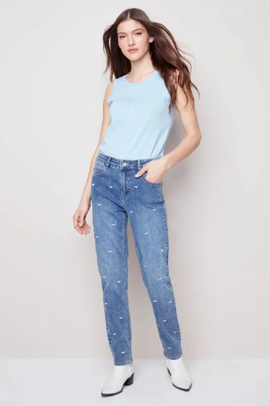 Exclusive Weekend Offers Inside Charlie B. Jeans C5396-431A-P494 Silver Hearts