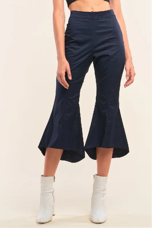 Early Access Navy Solid High Waisted Retro Bell Bottom Flare Pants