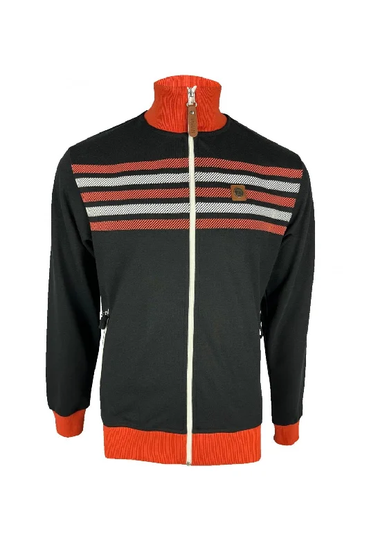 Don’t Miss Out Trojan Records Men's TR8854 Print Border Stripe Track Top Black