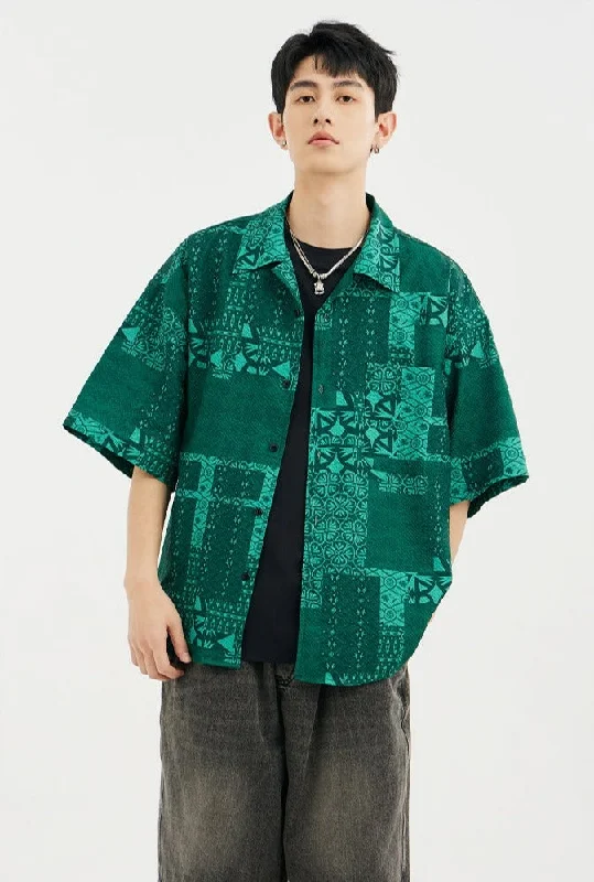 Weekend Savings Spectacle Bohemian Paisley Print Short Sleeve Shirt