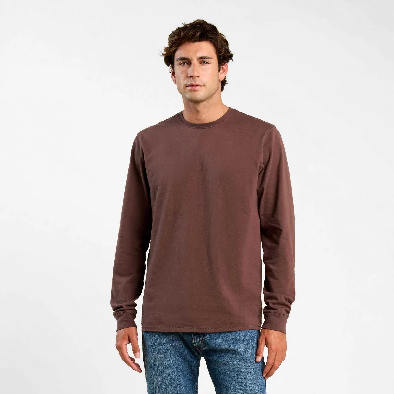 Discount Mania Vintage Cotton Men's Long Sleeve Everyday T-Shirt | Coffee