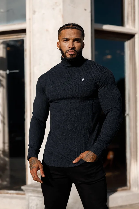 Price Drop Father Sons Classic Navy Ribbed Knit Roll neck Jumper - FSH778