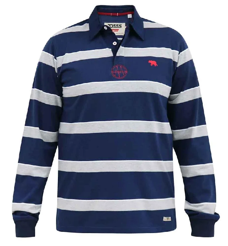 Deal Zone D555 Men's MARSHALL-Long Sleeve Rugby Style Striped Polo Shirt in Navy/White/Grey Stripe, 3XL to 6XL Deal Zone D555 Men's MARSHALL-Long Sleeve Rugby Style Striped Polo Shirt in Navy/White/Grey Stripe, 3XL to 6XL