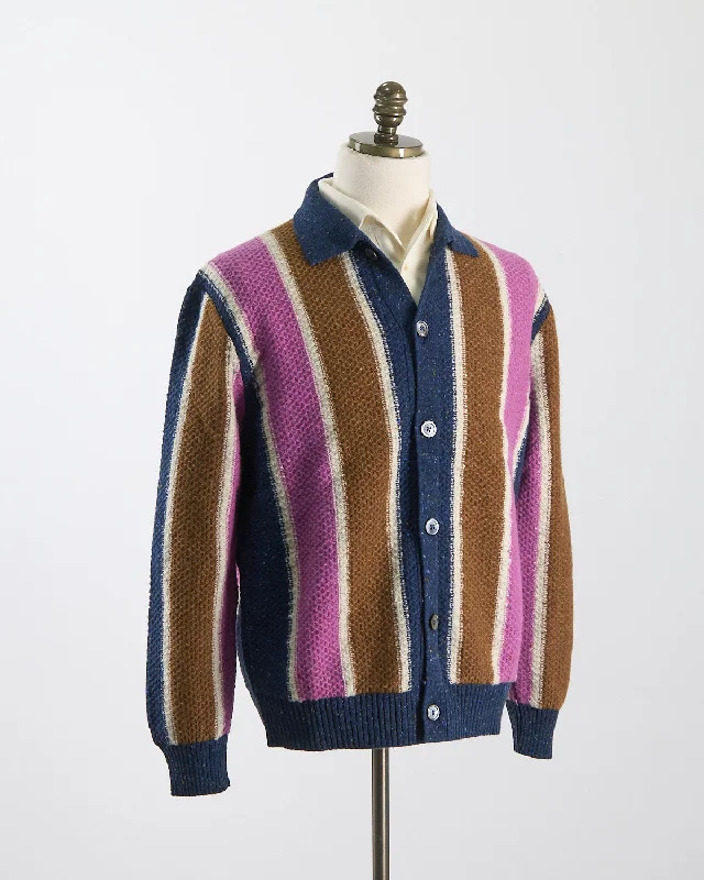 Super Deal Striped Donegal Merino Casual Sweater Jacket