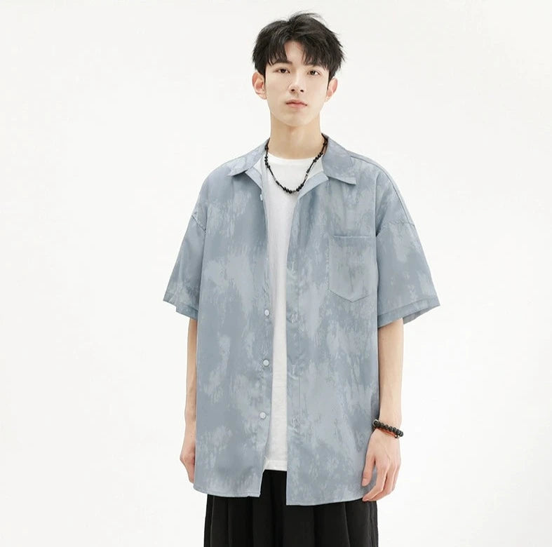 Weekend Bargains to Indulge In Short Sleeve Sheer Cloud Print Button Shirt