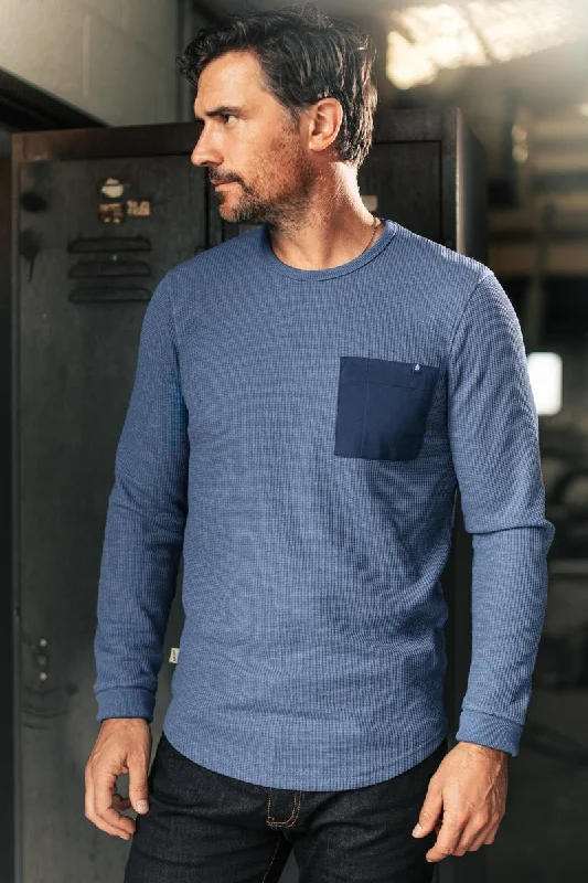 Unmissable Offer &SONS Glen Pocket Waffle Crew Sky Blue Marl