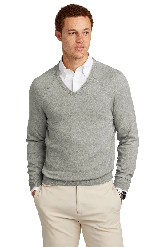 Low Prices Brooks Brothers Mens Long Sleeve V-Neck Sweater - Heather Light Shadow Grey