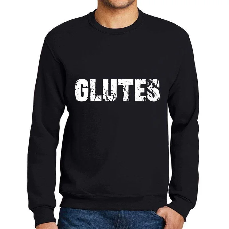 Super Discount Men's Printed Graphic Sweatshirt Popular Words GLUTES Deep Black