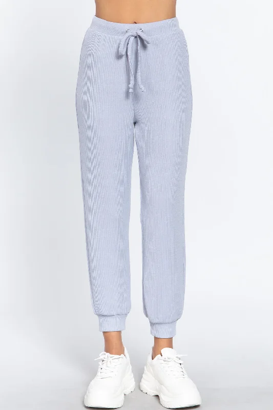Celebrate the Weekend with Discounts Waist String Detail Hacci Long Pants