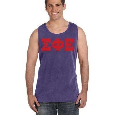 Hurry Up Fraternity Garment-Dyed Tank-Top, Printed Varsity Letters - C9360 - CAD