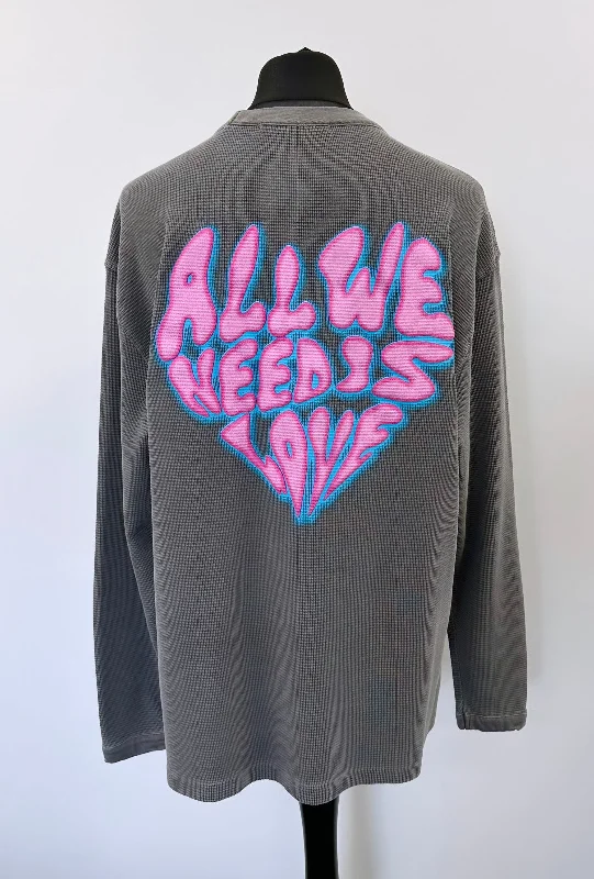 Exclusive Deal Washed Charcoal Waffle Heavyweight Balloon Long Sleeve T-shirt.