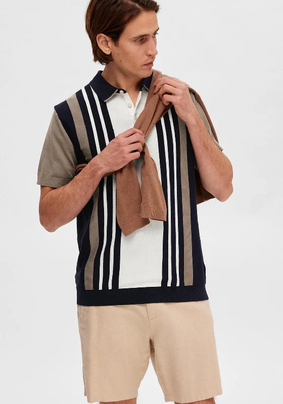 Price Drop Alert Selected Homme Mattis Knit Stripe Polo Shirt, Sky Captain