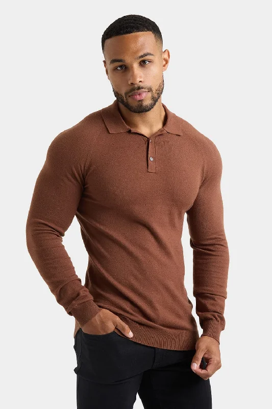 Massive Deals Knitted Polo Shirt in Nutmeg