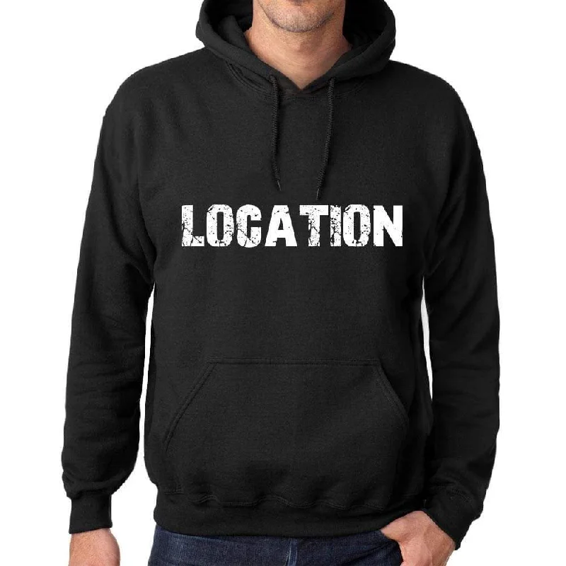 Weekend Offers That Tempt Men's Women's Unisex Printed Graphic Cotton Hoodie Soft Heavyweight Hooded Sweatshirt Pullover Popular Words LOCATION Deep Black