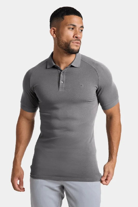 Don't Wait Athletic Fit Polo Shirt in Charcoal