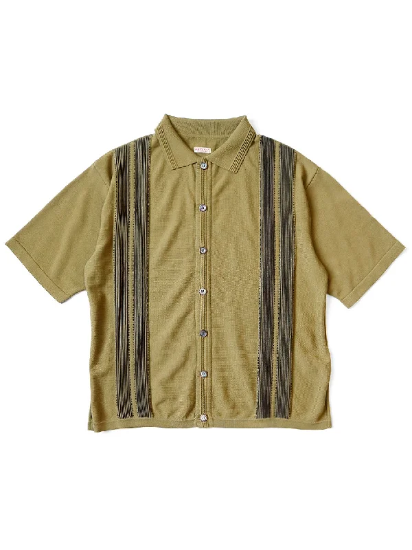 Midnight Madness Kapital 14G Cotton Knit TENNESSEE Aloha Polo - Olive Khaki