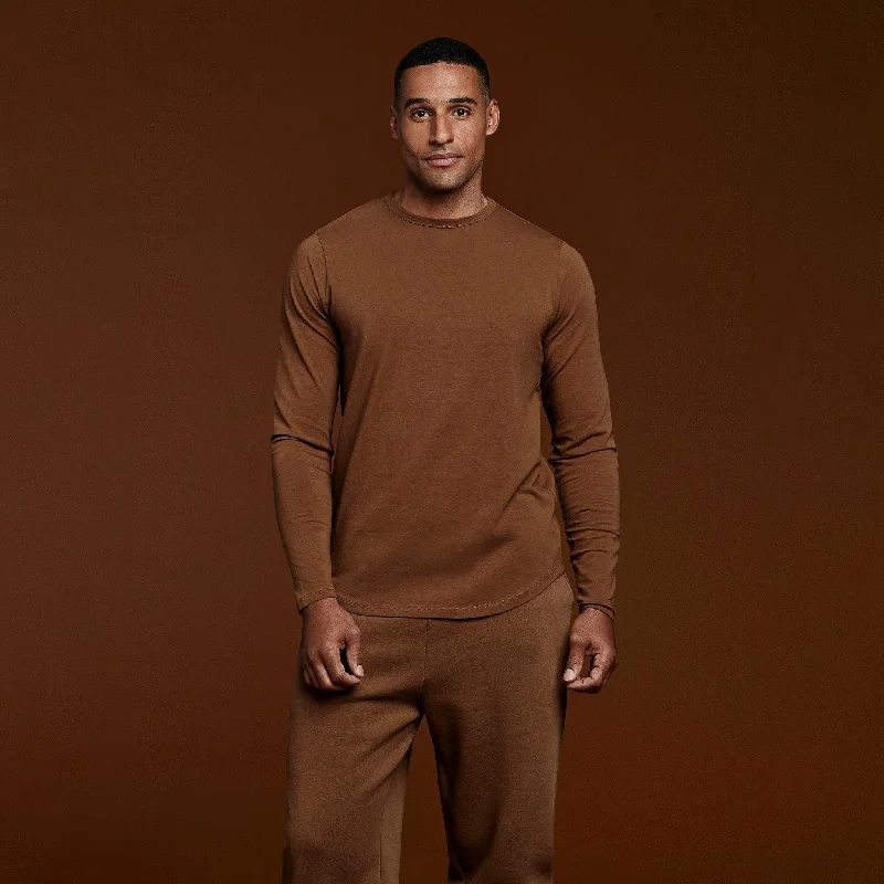 Weekend Deals You Can't Resist Long Sleeve Curved Hem T-Shirt | Chocolate