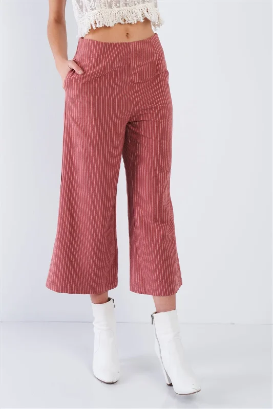 Weekend Offers That Sizzle Dusty Rose Pink Cotton Pinstripe Gaucho Pants