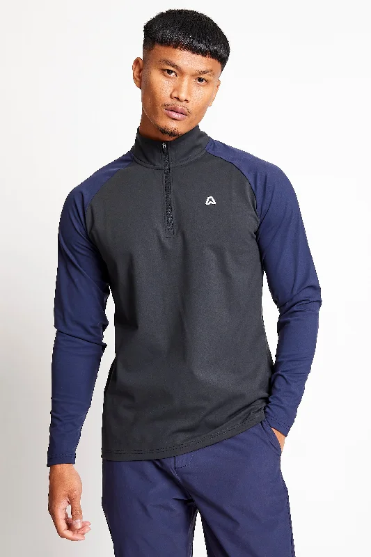 Final Clearance Slim Fit Contrast 1/4 Zip Top  - Putter Black / Ace Navy